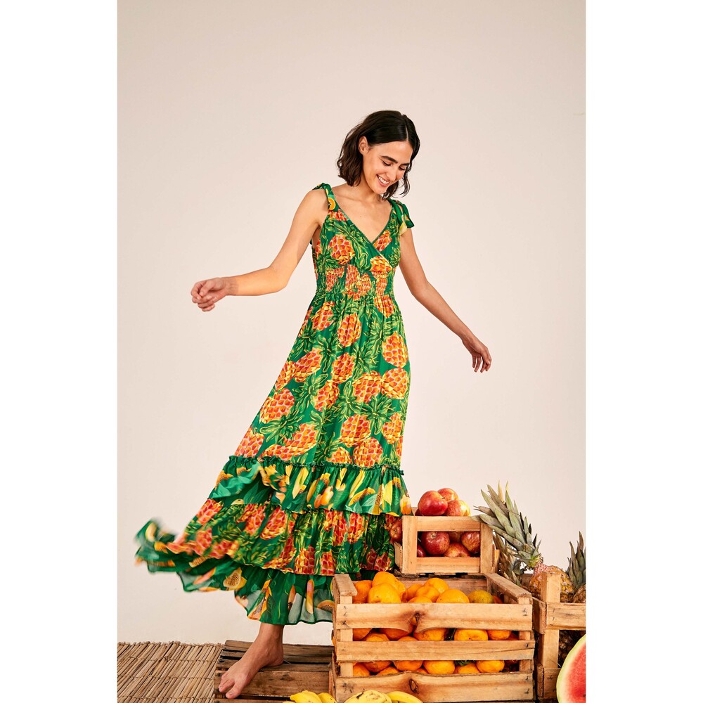 PINEAPPLE GALORE SMOCKED WAIST MAXI DRESS